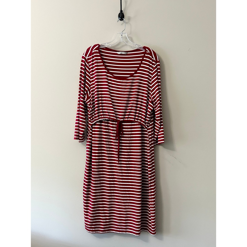 Ekouaer Red White Striped Drawstring Waist 3/4 Sleeve Knit Dress Womens XL